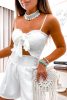 Fehér gumírozott variálható lenge vállpántos szett crop top+ short