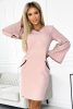 Elegáns púder rózsaszín harang ujjú zsebes alkalmi midiruha 