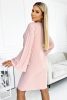 Elegáns púder rózsaszín harang ujjú zsebes alkalmi midiruha 