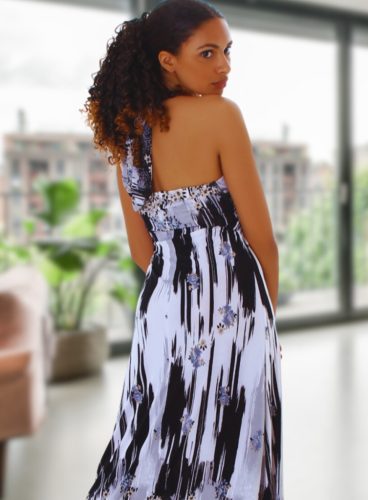 Szürke színű mintás maxiruha / hosszú ruha