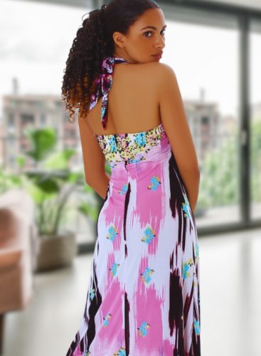 Rózsaszín mintás maxiruha / hosszú ruha