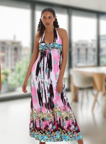 Rózsaszín mintás maxiruha / hosszú ruha