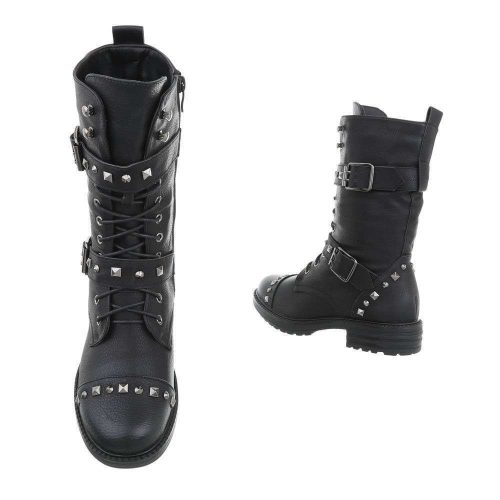 Fekete csatos szegecses bakancs (5401)