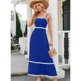 Elegáns királykék színű fodros pántos maxiruha