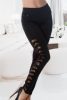 Fekete oldalán csipkés szűk szárú treggings/nadrág (569) 