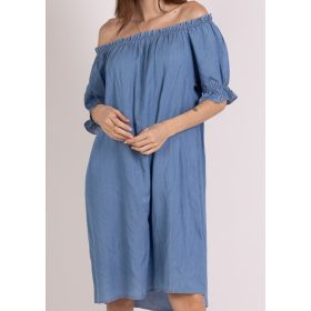   Plus size ejtett vállú ujján fodros lenge (kismama) farmer ruha