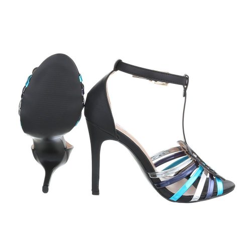 Fekete szandál színes pántokkal (6378-GL)