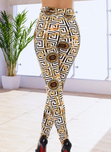 Lezser nyomott mintás nadrág övvel