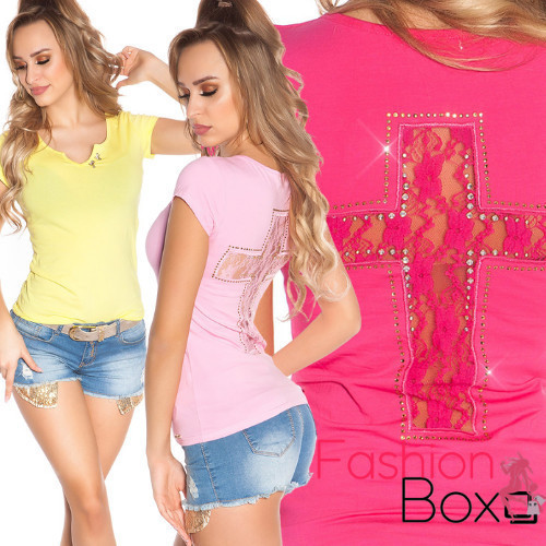 Hátán csipkés strasszos póló / felső (7017)