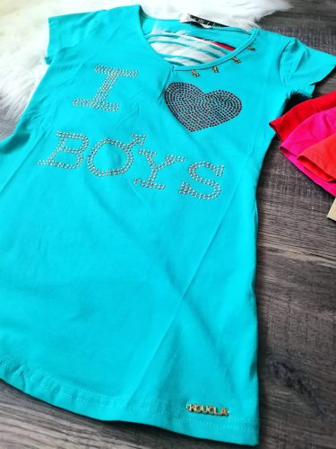 "I LOVE BOYS" feliratos hátán szaggatott strasszos póló / felső