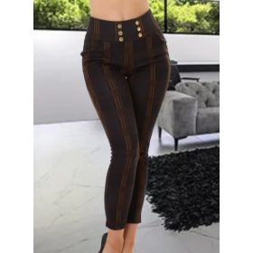   Elegáns kockás magas derekú barna-fekete nadrág gombokkal (7084)