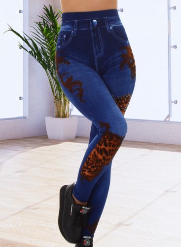 Strasszos mintás farmer leggings / cicanadrág