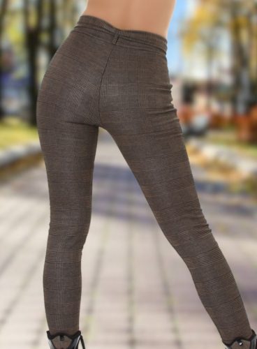 Zsebes kockás magasderekú elegáns nadrág övvel