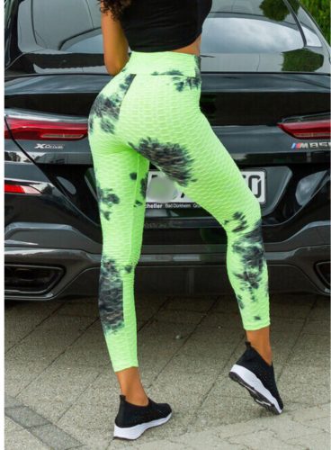Alakformáló PUSH UP neonzöld mintás fitness leggings / cicanadrág (8096)