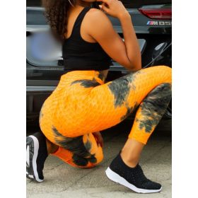   Alakformáló PUSH UP neonnarancs mintás fitness leggings / cicanadrág (8096)