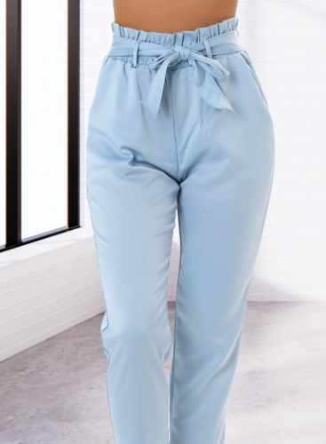 Derekán gumis megkötős lezser elegáns kék nadrág