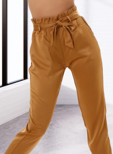 Derekán gumis megkötős lezser elegáns barna nadrág