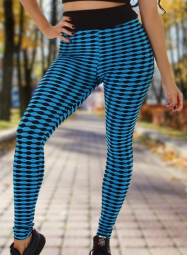 Alakformáló PUSH UP kék mintás fitness leggings / cicanadrág (8365)