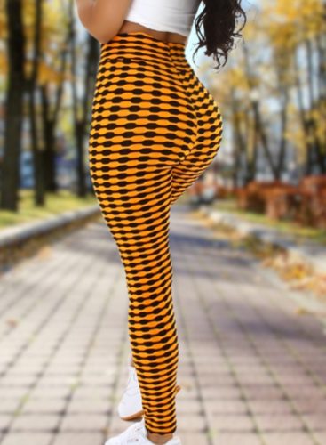 Alakformáló PUSH UP sárga mintás fitness leggings / cicanadrág (8365)