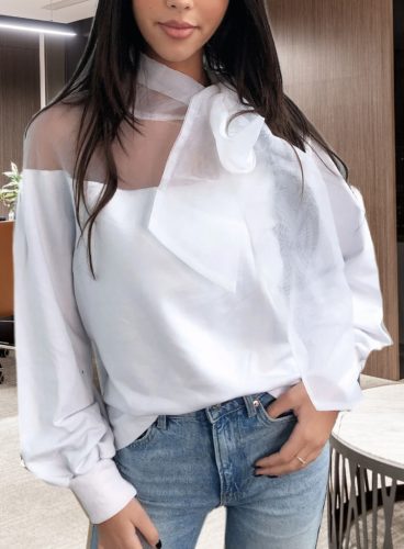Elegáns fehér lezser blúz extra masnival