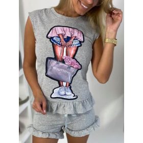 Fodros mintás2 részes szürke short+póló szett