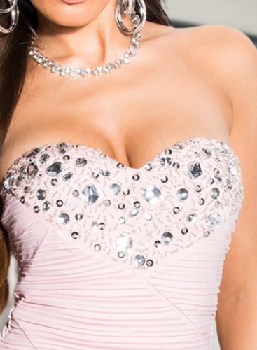 Különleges strasszköves rózsaszín alkalmi miniruha