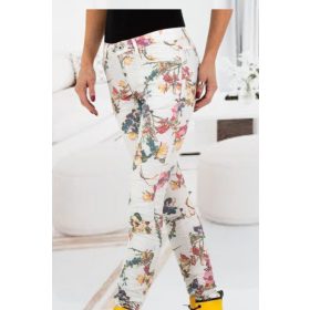 Fehér alapon virágos szű szárú farmer (95209-F68) 