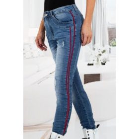 Oldalán csíkos szűk szárú kék farmer (97097-LR) 