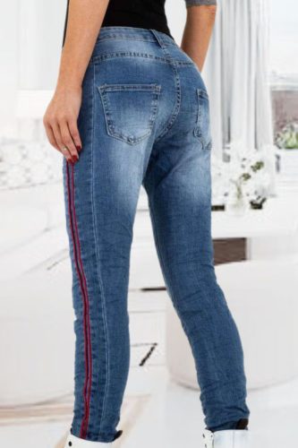 Oldalán csíkos szűk szárú kék farmer (97097-LR) 