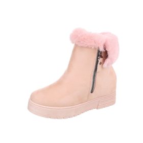   Rózsaszín szőrmés rejtett telitalpú magasított szárú sneaker / sportcipő / bokacsizma (A-173)