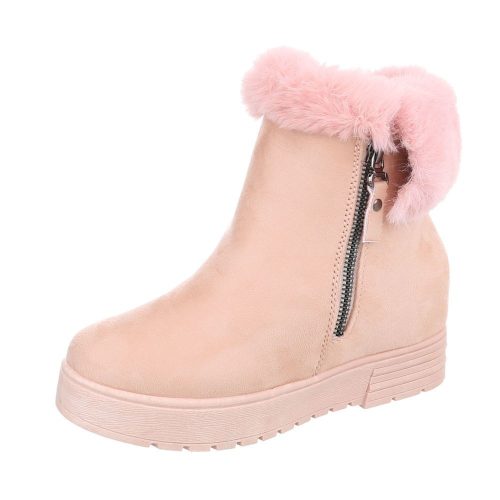 Rózsaszín szőrmés rejtett telitalpú magasított szárú sneaker / sportcipő / bokacsizma (A-173)