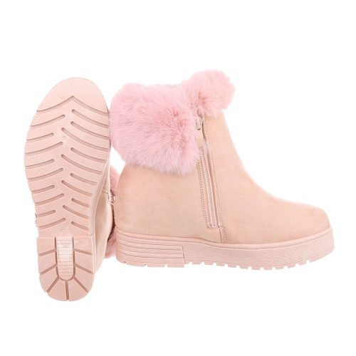 Rózsaszín szőrmés rejtett telitalpú magasított szárú sneaker / sportcipő / bokacsizma (A-173)