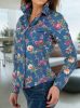Virág mintás hosszú ujjú farmer blúz