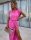 Exkluzív lezser vállú sliccelt pink maxi ruha