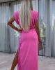 Exkluzív lezser vállú sliccelt pink maxi ruha