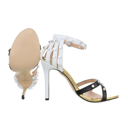 Fekete-fehér kényelmes magas sarkú szandál szegecses pántokkal (AF-43)