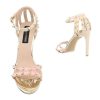 Pink-bézs kényelmes magas sarkú szandál szegecses pántokkal (AJ-2555)