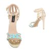 Kék-bézs kényelmes magas sarkú szandál szegecses pántokkal (AJ-555)
