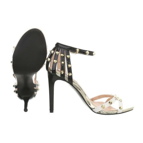 Fehér-fekete kényelmes magas sarkú szandál szegecses pántokkal (AJ-2555)