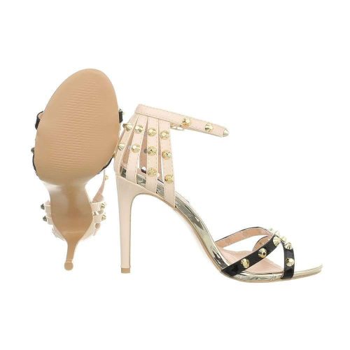 Fekete-bézs kényelmes magas sarkú szandál szegecses pántokkal (AJ-555)