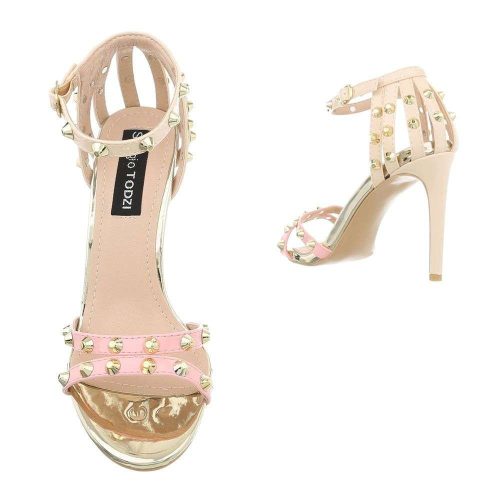 Pink-bézs kényelmes magas sarkú szandál szegecses pántokkal (AJ-555)