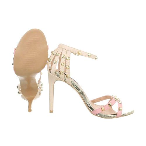 Pink-bézs kényelmes magas sarkú szandál szegecses pántokkal (AJ-555)