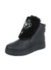 Fekete szőrmés-strasszos magasított szárú sneaker / sportcipő / bokacsizma (an210)