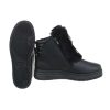 Fekete szőrmés-strasszos magasított szárú sneaker / sportcipő / bokacsizma (an210)