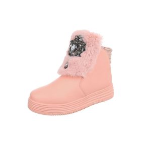   Rózsaszín szőrmés-strasszos magasított szárú sneaker / sportcipő / bokacsizma (an210)