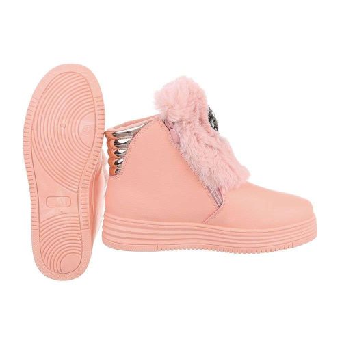 Rózsaszín szőrmés-strasszos magasított szárú sneaker / sportcipő / bokacsizma (an210)