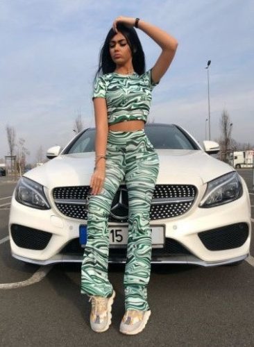 Szexi 2 részes nyomott mintás zöld szett - crop felső+nadrág