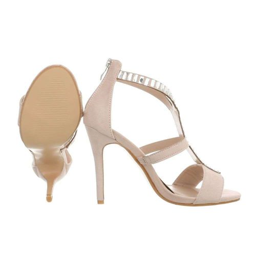 Szexi bézs magas sarkú szandál XL strasszkövekkel (B-60)