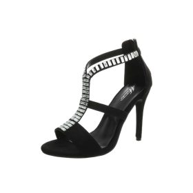   Szexi fekete magas sarkú szandál XL strasszkövekkel (B-60)