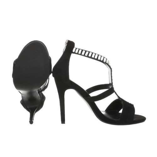 Szexi fekete magas sarkú szandál XL strasszkövekkel (B-60)